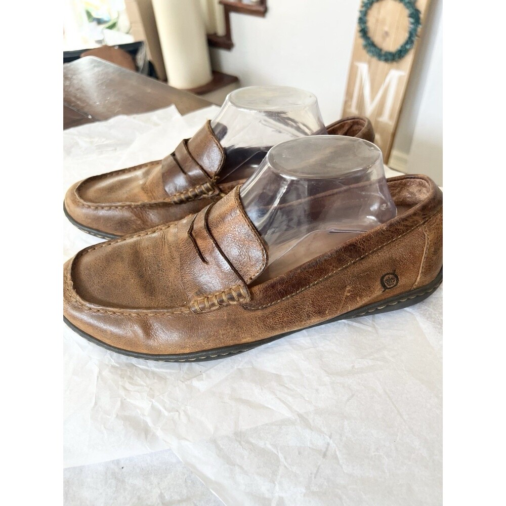 Born Men's Brown Leather Penny Loafers Moc Toe Slip On Shoes Size 9.5M